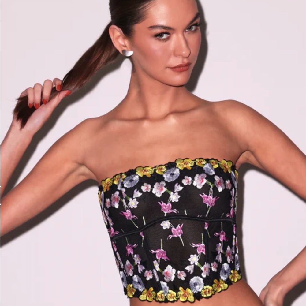 Fleur du Mal Eden Black Floral Embroidered Corset